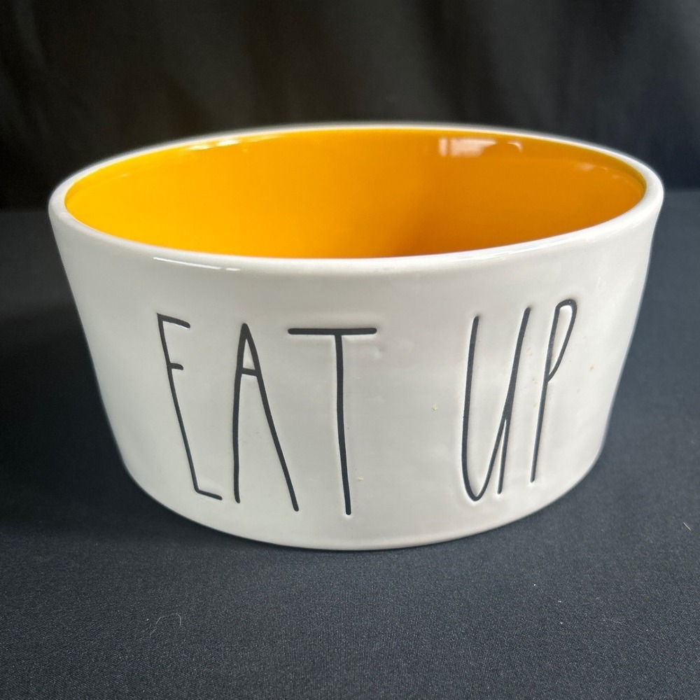 Rae Dunn EAT UP Ceramic Bowl White with Yellow Interior Artisan Collection 6in